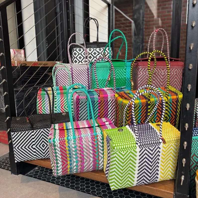XLarge Handwoven Tote Bag ,Handwoven Recycled Plastic Bag, Handmade Woven Purse , Bolsa Tejida a Mano de Plastico , Hecha en Mexico, meaningful gifts