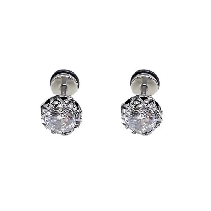 7mm Retro Vintage CZ Screw-Back Stud Earrings for Men Women