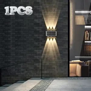 Solar Wall Light with Up and Down Lighting, 1500mah, 2-Tier Adjustable, Waterproof Outdoor Fixture for Courtyard, Balcony, Porch, Steps
