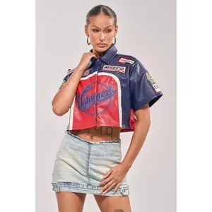 PEDAL TO THE METAL FAUX LEATHER BUTTON DOWN