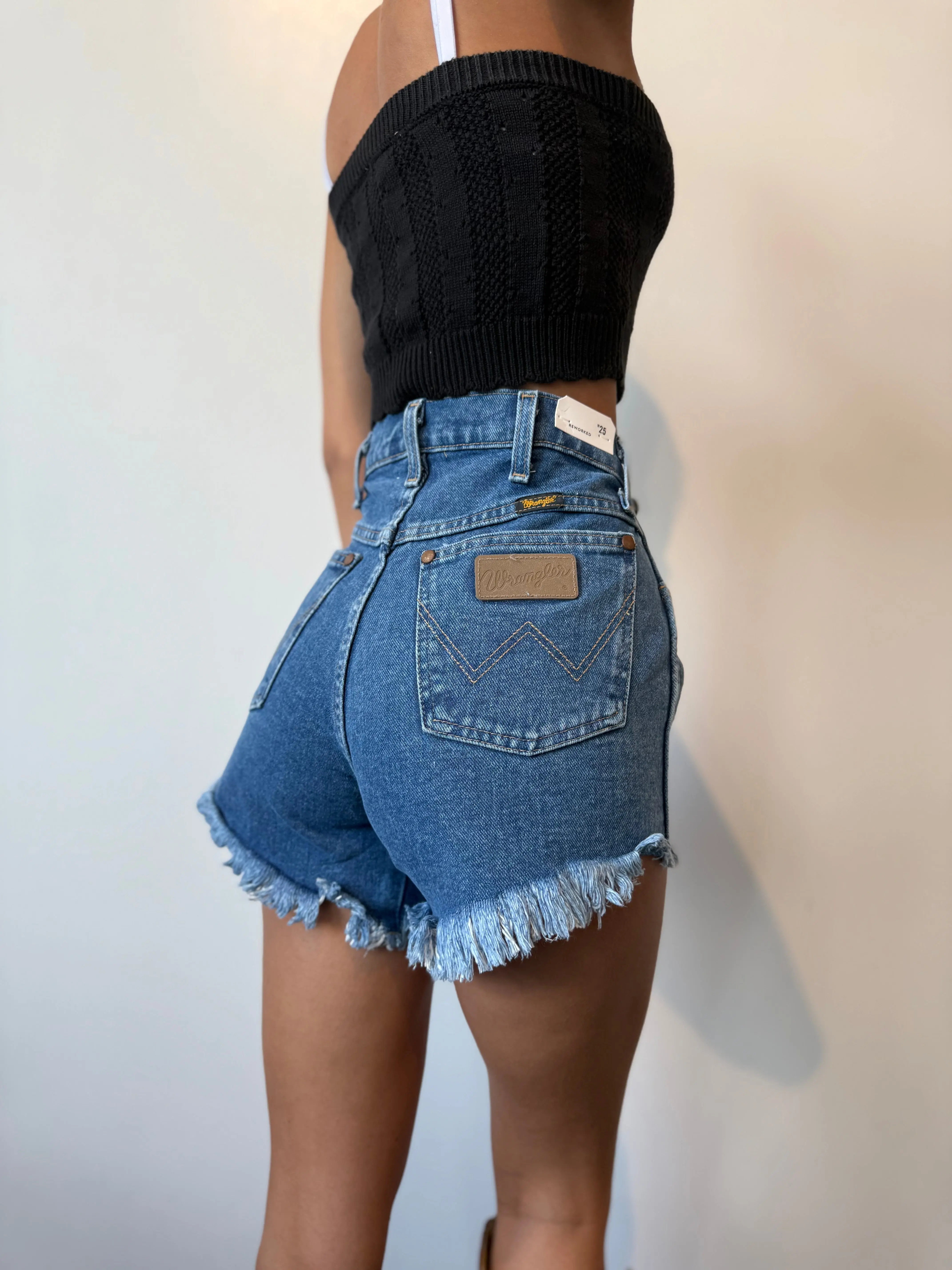 Wrangler Women's Reworked Vintage Jean Shorts | Super High Rise 100% Cotton Mid Wash Cut-Offs with a Frayed Hem