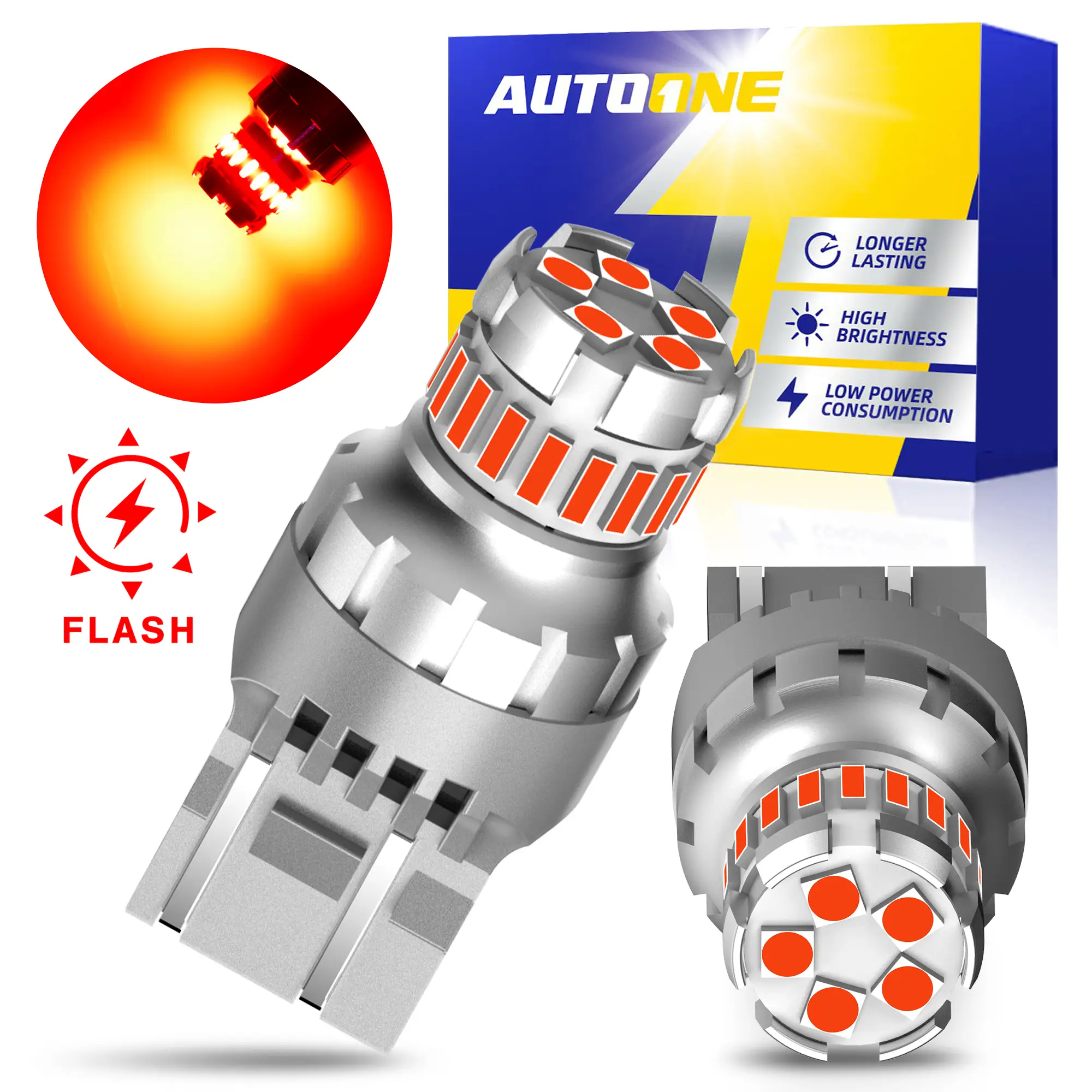 7440 7443 3156 3157 LED Strobe Brake Light Bulb Red, 2800LM Flashing Strobe Blinking LED Tail Light Bulbs for T20 W21W 7441 7444 7443R, 300% Brighter
