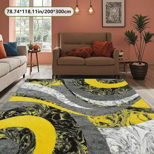 Velvet Soft Comfortable  Yellow Gray Curve Texture 2D Printing Rug Decorative Rug Fashion Home Decor, Commercial Decor Carpet, Living Room Rug, Sofa Cushion Bedroom Rug, Bedside Blanket Door Entrance Mat, Dining Table Carpet