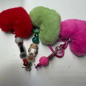$5.00    Fuzzy Pom-Pom Keychains with Colorful Beads and Charms for Stylish Accessories