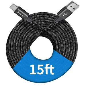 Long USB C Cable 15ft, USB A to Type C Cable Charger Cord Premium Nylon Braided for iPhone 16 15 Series Samsung Galaxy Note Tab, Moto, LG, Pixel and More USB C Smartphone & Tablet