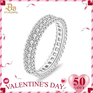 Delzzad Luxury Full Eternity Ring Band Stacking Ring Wedding Ring Synthetic Moissanite Ring Jewelry S925 Perfect Birthday Engagement Wedding Anniversary Christmas Gift