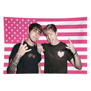 Sam and Colby Print Photo Tapestry, Smooth Blush Pink American Funny Flag Polyester Tapestry Wall Hanging, Home Bedroom Decor Home Textile for College Dormitories, Outdoor Parties