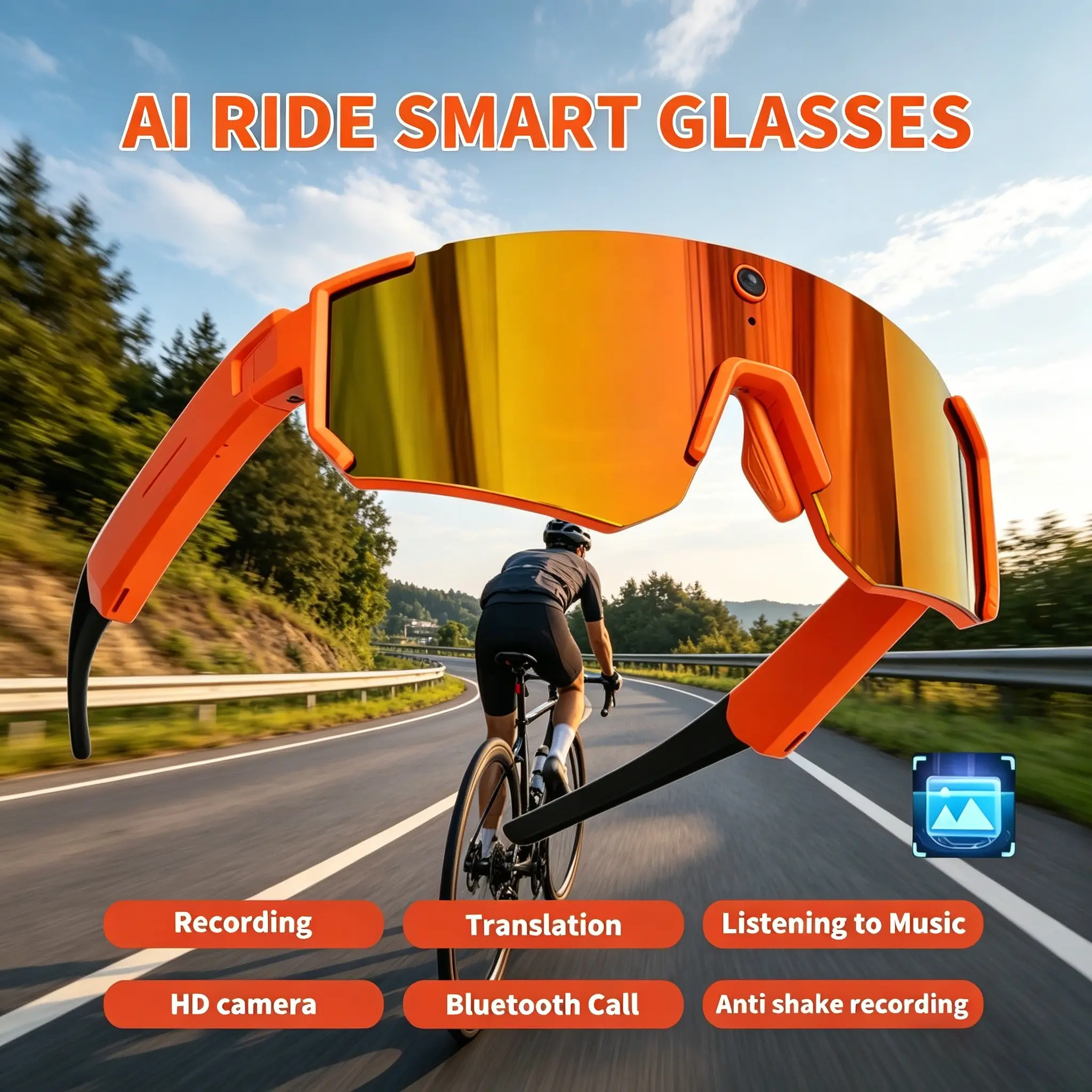 2026 Smart Ski Goggles, 800w HD Anti-Shake Camera, Motion Capture, Men's 3D Ultra-Low Noise Ai Chat, Windproof Waterproof Sunglasses, Sports Cycling Sunglasses, Sports Eyewear, Lightweight Windproof Eyewear