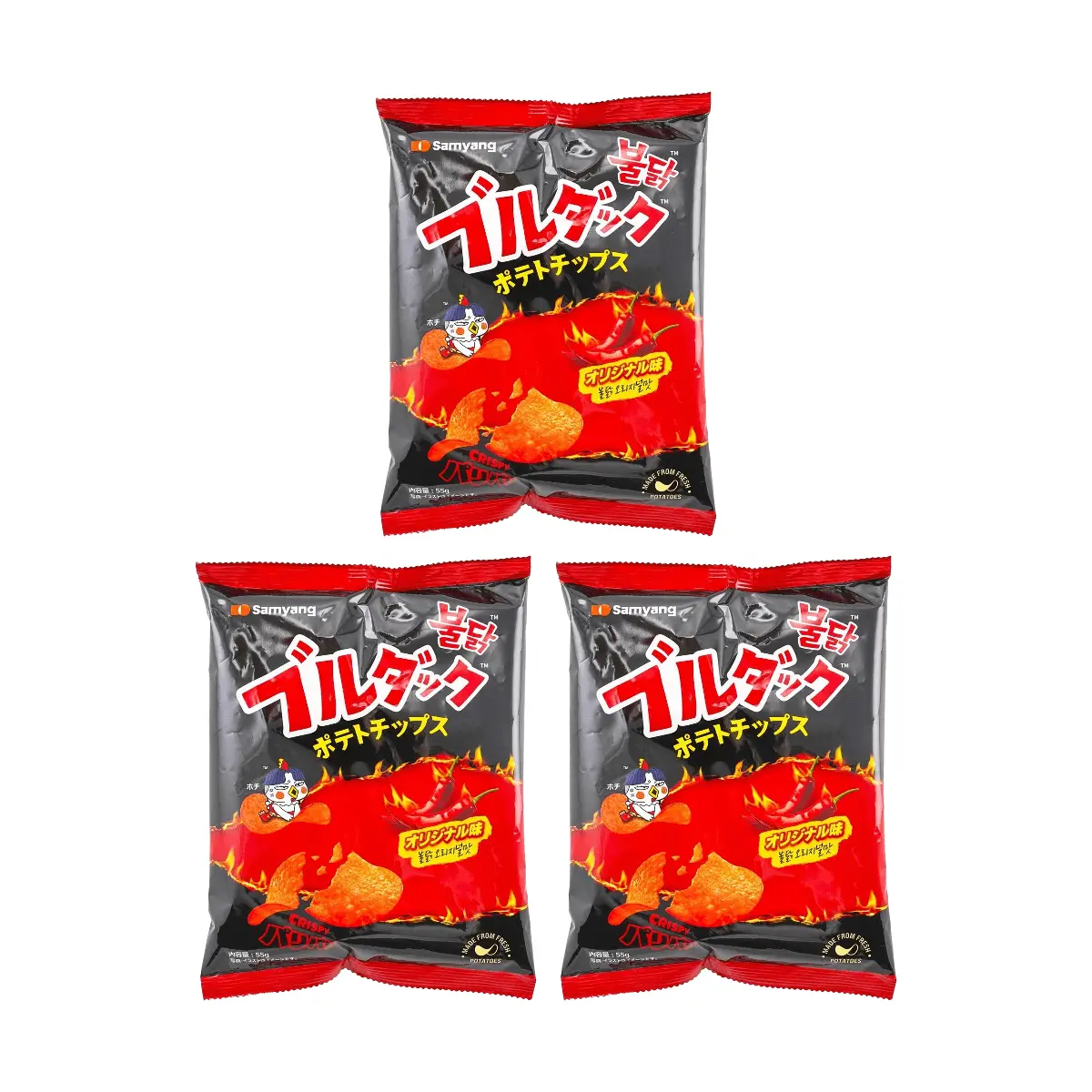 Samyang Buldak Fire Chicken Potato Chips Original Flavor 55g 3-Pack | Korean Snack Food