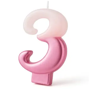 Bright Pink Metallic Dipped Number 3 Birthday Candle