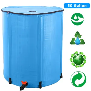50-Gal Collapsible Rain Barrel, Portable Water Storage Tank with Spigots & Overflow Kit, Outdoor Rainwater Collection System for Garden, Blue
