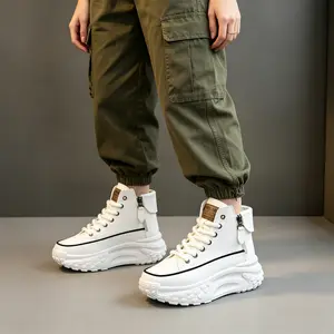 Spring outdoor shoes for women, women’s high-top chunky platform sneakers with side zipper, non-slip thick sole hiking boots—fashionable and comfortable everyday casual footwear.