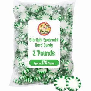 Starlight Spearmint Candy - 2 Pound Bulk (Approx 170 Pieces) Individually Wrapped Mints - Refreshing Green & White Spearmint Hard Candy Discs