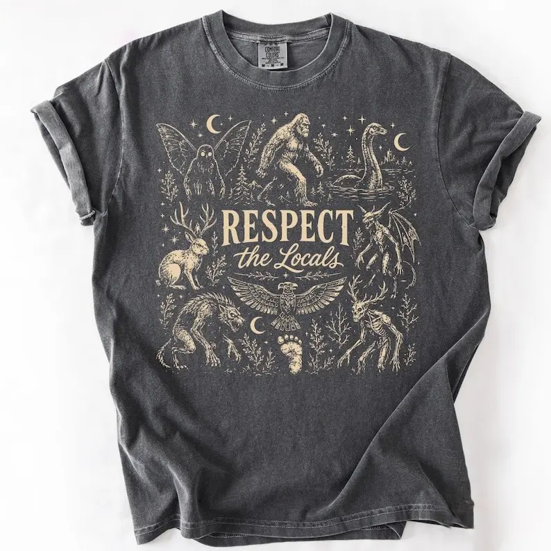 Comfort Colors Respect The Locals Cryptid TShirt, Bigfoot Tee, Cryptid Lover Gift, Funny Cryptid TShirt, Mothman Tee, Nessie Lover Gift