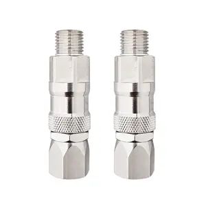 2 Piece Set, 1/4 Inch Airless Sprayer with 360 Degree Rotating High Flow Nozzle, High Pressure Spray Gun, Stainless Steel Connector, Soft Tube Adapter