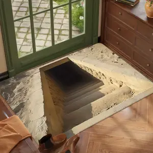 1pc Realistic 3D Illusion Stone Staircase Floor Mat Suitable & Dining Room Mat, Machine-Washable Flannel with PVC Backing, Modern Depth for Small Spaces, Low-Maintenance Rectangular Covering drying stuff for bathroom