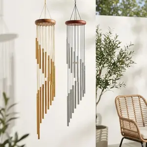 1Piece 12-Tube Aluminum Alloy Wind Chimes Set with Hook Gold/Silver Bells Outdoor Home Wedding Party Memorial Decoration Gifts