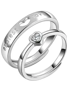 Fasjewly Silver Color Heart-Shaped Couple Rings, Elegant Jewelry for Lovers, Perfect Gift for Anniversary and Valentine's Day