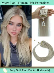 30g  Mixed Highlit Micro Beads Hair Extensions In Nano Ring Links Human Hair, 12 Colors Natural Straight Hair for Women, 16" 20" , Add Volume&Length, Blonde Brown Black European Hair, 50 Strands/pack Micro Beads Link Hair Extension