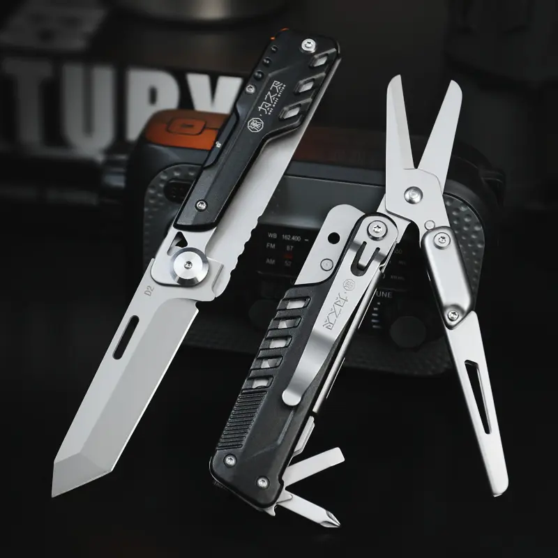 WESVE 6-in-1 D2 Steel Portable Repair Tool EDC Folding Multifunctional Tool with Scissors, Tungsten Glass Breaker, Screwdriver - Automotive Repair Solutions, EDC Gear for Car Emergencies