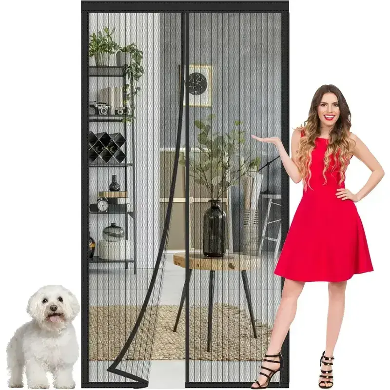 Magnet-Style Mesh Netting Insect-Proof Screen Door Magnet Curtains - Self-Sealing, Easy-to-Install, Portable Magnetic Cover, Puppy-Proof, Safety-Focused Door Entrance Mosquito Net Curtains, Puppy-Proof Curtains
