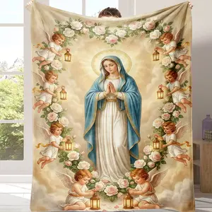 Virgin Mary & Angels Blanket – Ultra-Soft Plush Throw with Sacred Rose & Cherub Art for Catholic & Christian Devotion!Spiritual Comfort Blanket – Thoughtful Gift to Offer Hope, Faith & Warmth During Difficult Times!Suitable for all four seasons