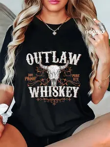 100% Cotton Unisex Outlaw Whiskey Country Vintage Graphic T-Shirt Casual Top