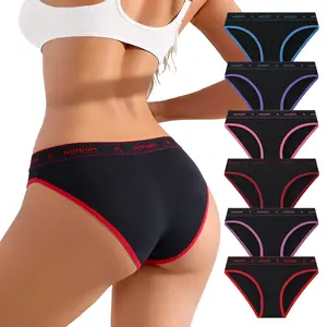 Hotcom Lady's 6-Pieces Cotton Underwear for Women - Full Coverage Stretch Bikini Panties, Soft High-Elastic Breathable Briefs, Elegant for Bridal Use, XS-L Sizes
