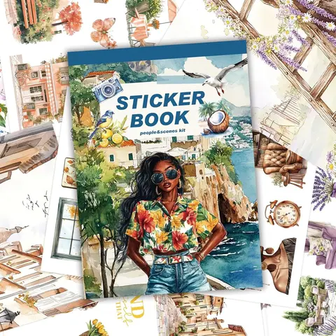 326-Piece Afro-Aesthetic Character Sticker Book (40 Sheets with Washi Paper Tape) - Character-Based Sticker Packs for Scrapbooking, DIY Crafts, Modern Mixed Media Projects #Summervibes