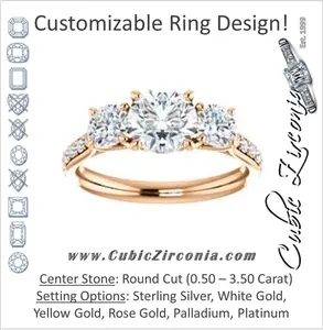 Cubic Zirconia Engagement Ring- The Janni (Customizable Enhanced 3-stone Round Cut Design with Round Accents)