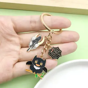 1 Pack Halloween Oil Drop Alloy Cat Pumpkin Spider Web Castle Magic Hat Keychain, Women's Keychain - Halloween Gifts for Friends, Family, Buddies