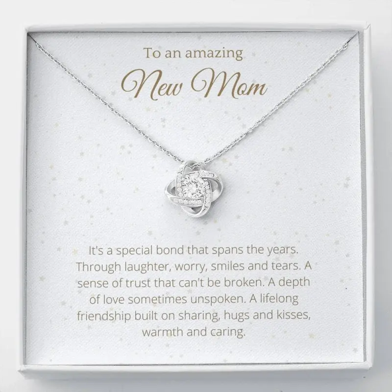 New Mom Gift Lovely Knot Necklace New Mom, Pregnancy New Mom Gift, First Time Mom Necklace, Mama To Be Necklace Message Card 79, White Love Knot Necklace Christmas Gifts, Jewelry Gifts, Birthday Gifts