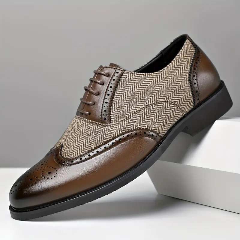 Men's Casual Business Brogue Oxfords - Lace-Up Dress Shoes with Wingtip Design, PU Upper & Inner, Rubber Sole for Daily Wear, Parties, and Street Style, Street Style Shoes | Classic Shoe Design | Laceup Closure Women Black Boy Footwear Comfort Closed