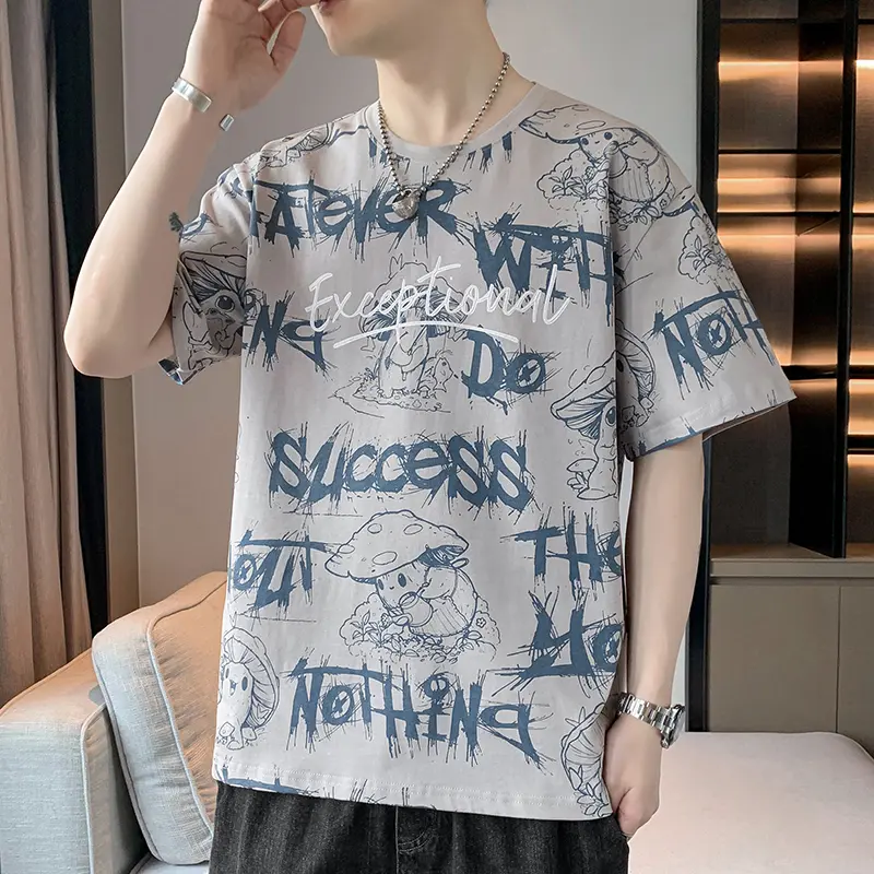 Men's Oversized Graffiti Graphic Tee - Cooling Summer Streetwear Loose Crewneck Short Sleeve T-Shirt for Students