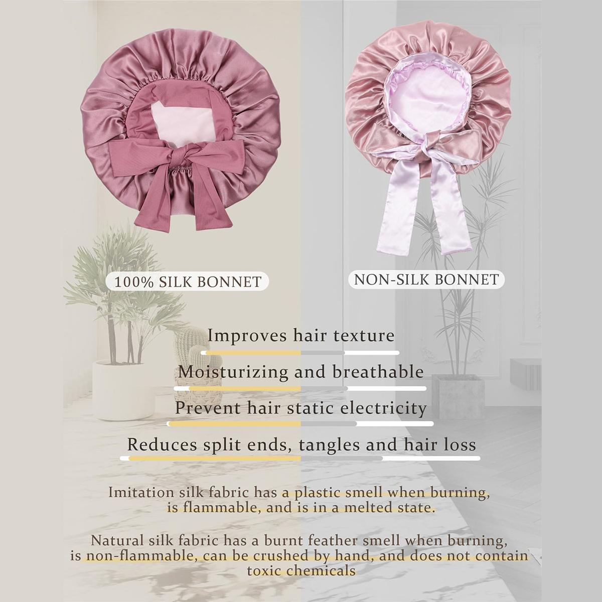 100% Mulberry Silk Bonnets for Sleeping Women Double Layer Hair Bonnet Natural Silk Cap with Elastic Tie Band Reversible Nightcap Gifts for Female