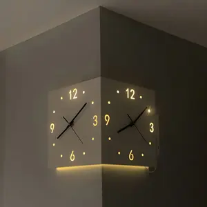 Nordic Modern Corner Wall Clock – Minimalist Cube Clock with Sensor Night Light