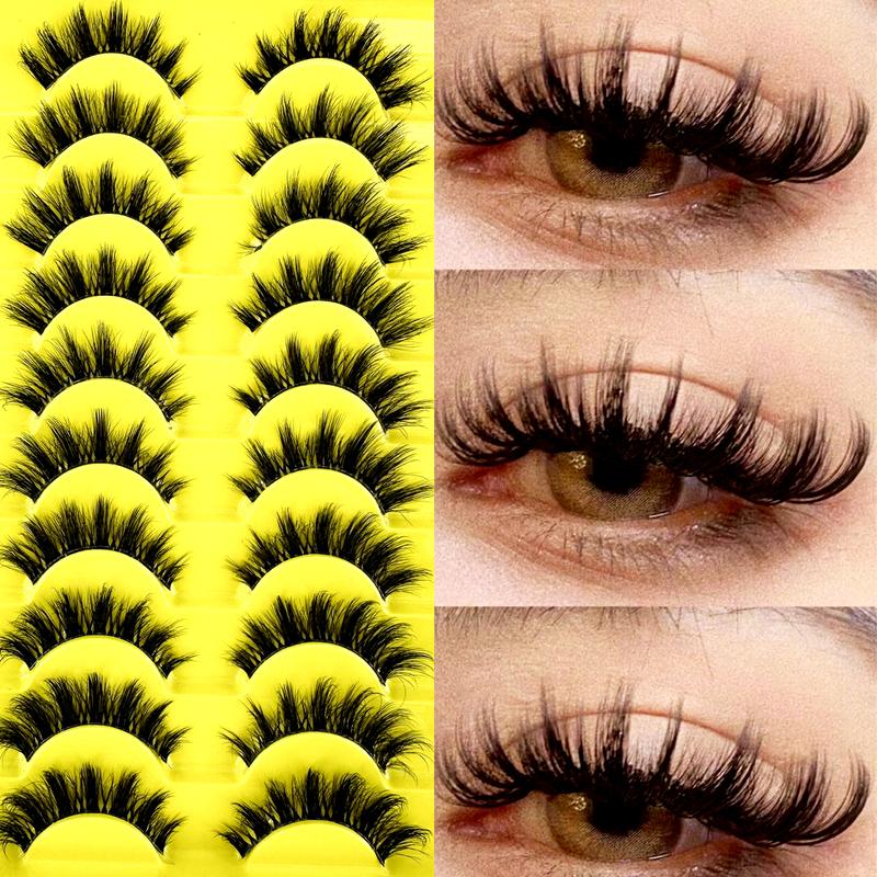 10Pairs Manga Natural Wispy False Eyelashes - Clear Band Faux Mink Lashes Cat-Eye Shape, Natural Look For Halloween Cosplay Manga Everyday Glam - Reusable, Comfortable, Beginner Friendly cute  lashes