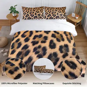 Leopard Print Comforter Set,Soft Microfiber Bedding Set with Pillowcases,Africa Leopard Pattern Duvet Set for Kids Boys Girls Children Women Bedroom Decorative,Full Size