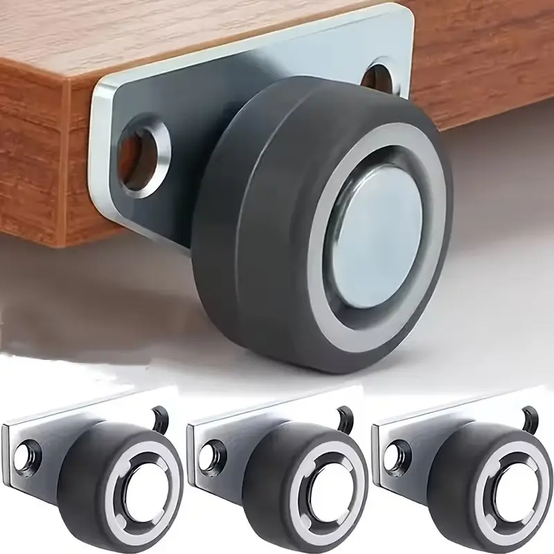 4pcs Silent Directional Heavy Duty Casters, 1.25 Inch Rubber Drawer Wheels, Linear Side Mount Rollers, Household Furniture Hardware