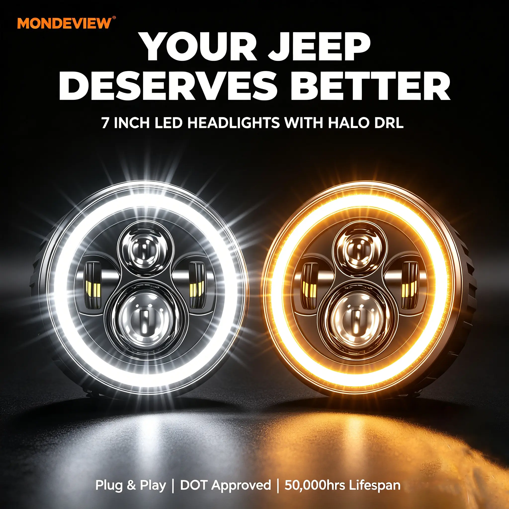 LED HeadLight Bulbs 7inch Round Motorcycle LED HeadLamp Angle Eyes Turn Signal Compatible With Lada Niva Urban Offroad 4x4(2PCS BLACK)