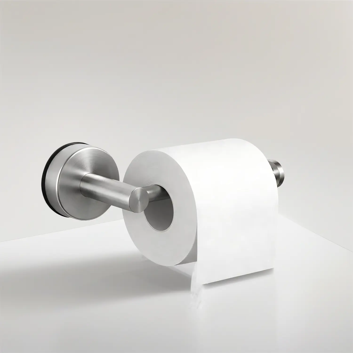 Stick-On Stainless Steel Toilet Paper Holder, Brushed Nickel Finish, No-Drill Strong Suction Cup Wall Mounting, Detachable Vacuum Base for Home, Camper - Easy Install Removable Bathroom Tissue Holder