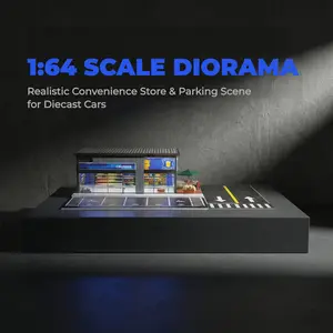 1:64 Scale Convenience Store Diorama | City Street Parking Lot Scene for Diecast Cars | Connectable Road Layout | Urban Shop Desktop Decor for Collectors
