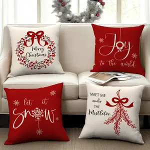 4pcs Christmas Decorations, 18x18 inch Christmas Pillow Cover, Christmas Decorations for Home, Sofa, Sofa, Sofa Cushion, and Interior Decoration, (without Pillow Core)