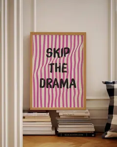 [SALE UP TO 50% + FREE SHIP]  Skip The Drama Print, Pink Striped Poster, Funny Sarcastic Wall Art, Bold Home Decor