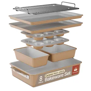 Bakken - 8-Piece Stackable Bakeware Set, Ceramic Non-Stick Coating, Baking Trays, Assorted Baking Molds, PTFE, PFOA & PFOS Free, Healthy Baking
