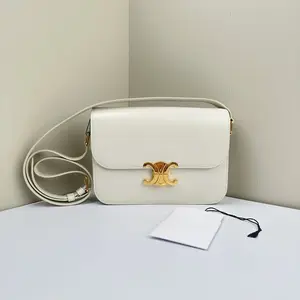 Pre-owned Celine Calfskin Crossbody Bags Triomphe Flap White CPU0625