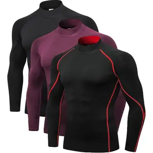 2/3 Pack Men's Compression Shirts Long Sleeve Workout Shirts Mock Turtleneck Athletic Base Layer Active Undershirts Tops