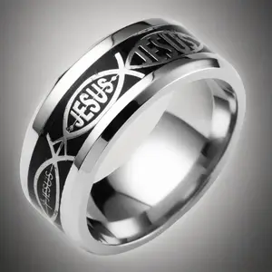 8MM Stainless Steel Anti-Rust Steel Ring, Jesus Christ Cross Scripture Amulet, Unisex Lucky Party Gift with Never-Fading Feature, Anti-Rust Steel Rings