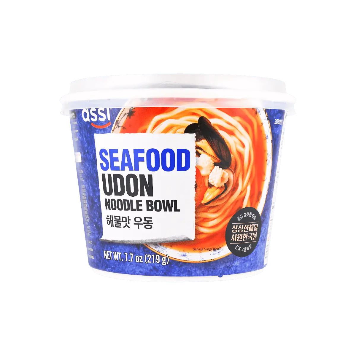 ASSI BRAND Korean Seafood Udon Bowl 219g - Authentic Japanese Style Instant Noodle Soup