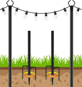 2 Pack 10Ft String Poles, Poles for Outside String Lights,Outdoor with Fork,Metal Poles Stand for Patio,Backyard,Deck